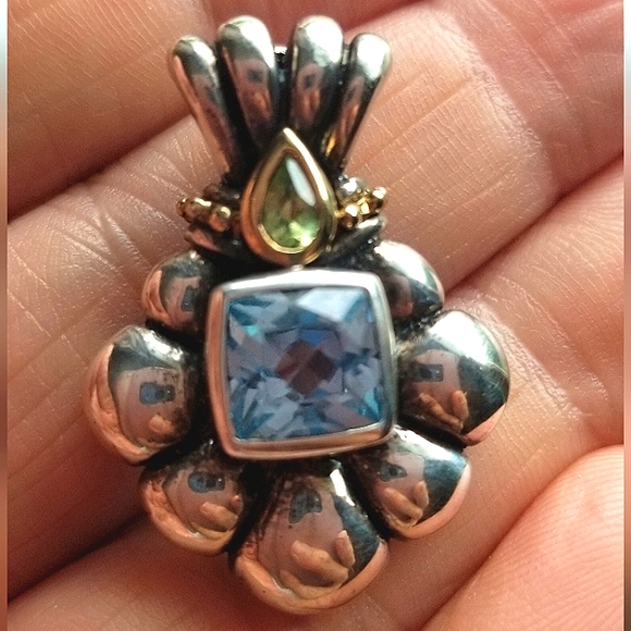 Antique Blue Topaz & Peridot Pendant Sterling Silver Setting Unique Rare Item - Picture 4 of 14